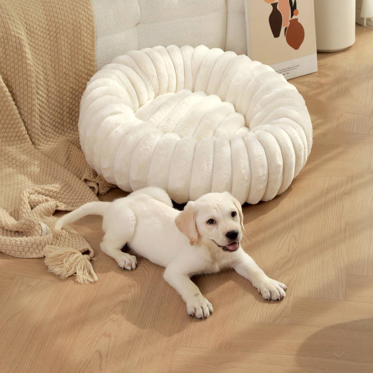 PAWPAW Faux Fur Round Pet Bed