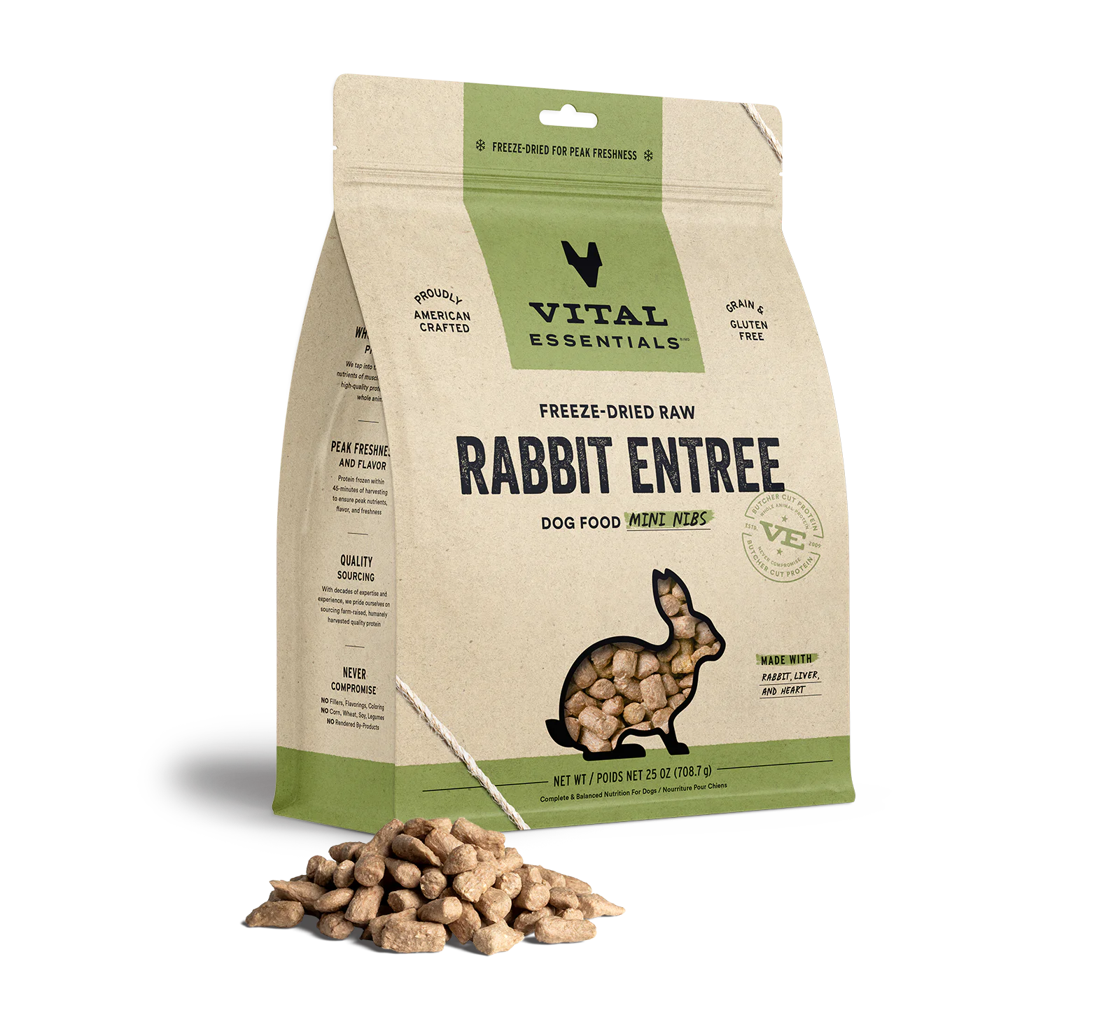 Vital Essentials Raw Freeze-Dried Crunchy Mini Nibs Rabbit Entree for Dogs