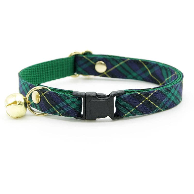 Made By Cleo - "Hunter" - Green/Blue Plaid Cat Collar
