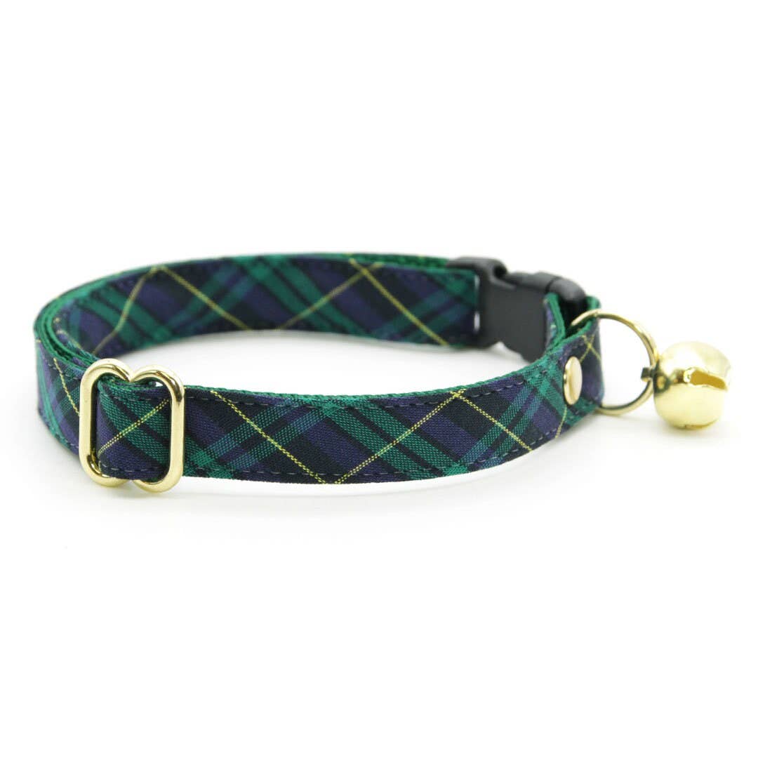 Made By Cleo - "Hunter" - Green/Blue Plaid Cat Collar