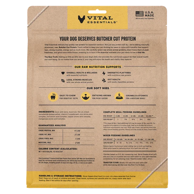 Vital Essentials Raw Freeze-Dried Soft Nibs Duck Entree & Mixer for Dogs