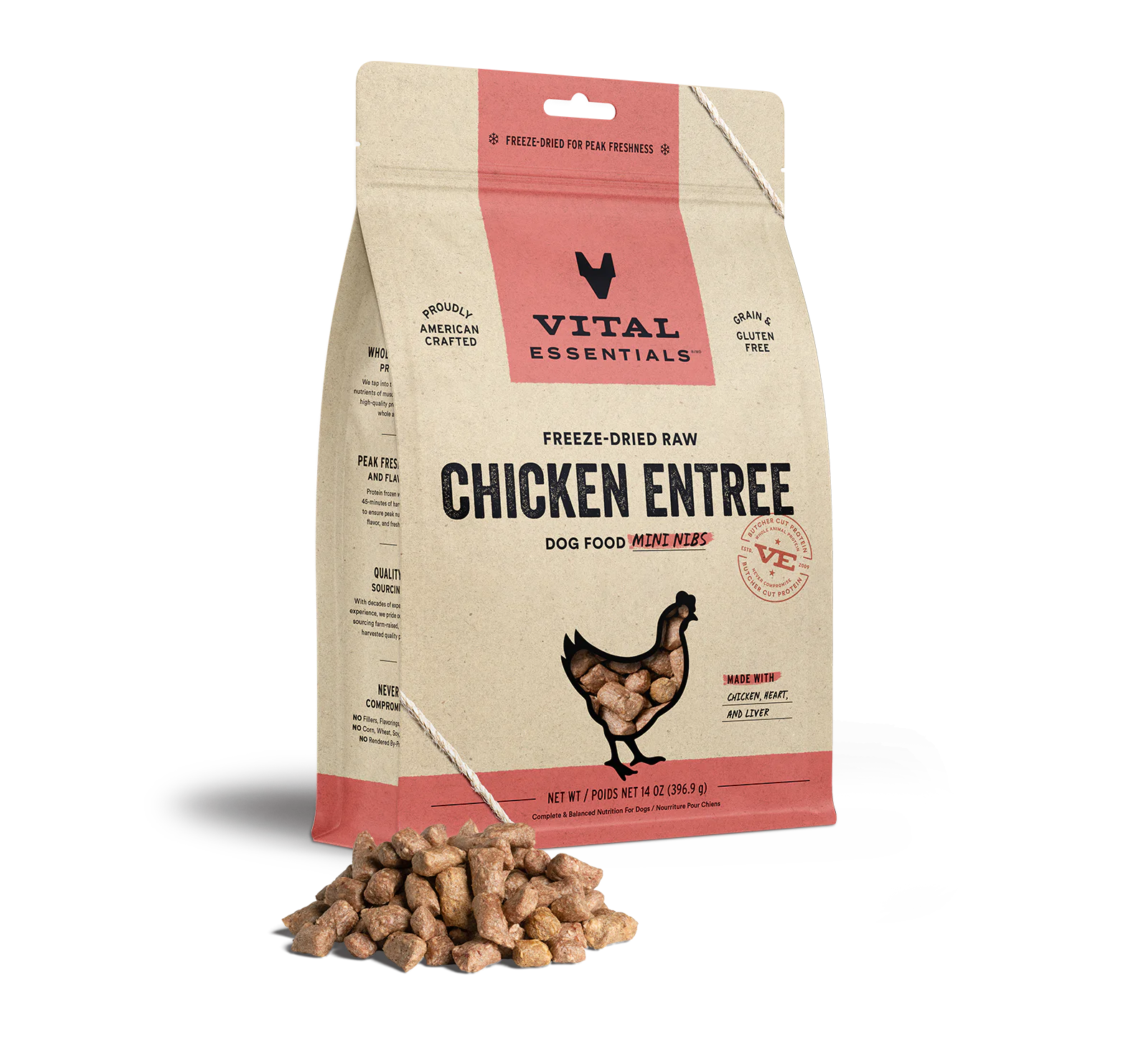 Vital Essentials Raw Freeze-Dried Crunchy Mini Nibs Entrée Chicken for Dogs