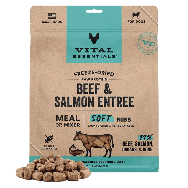 Vital Essentials Raw Freeze-Dried Soft Nibs Beef & Salmon Entree & Mixer for Dogs