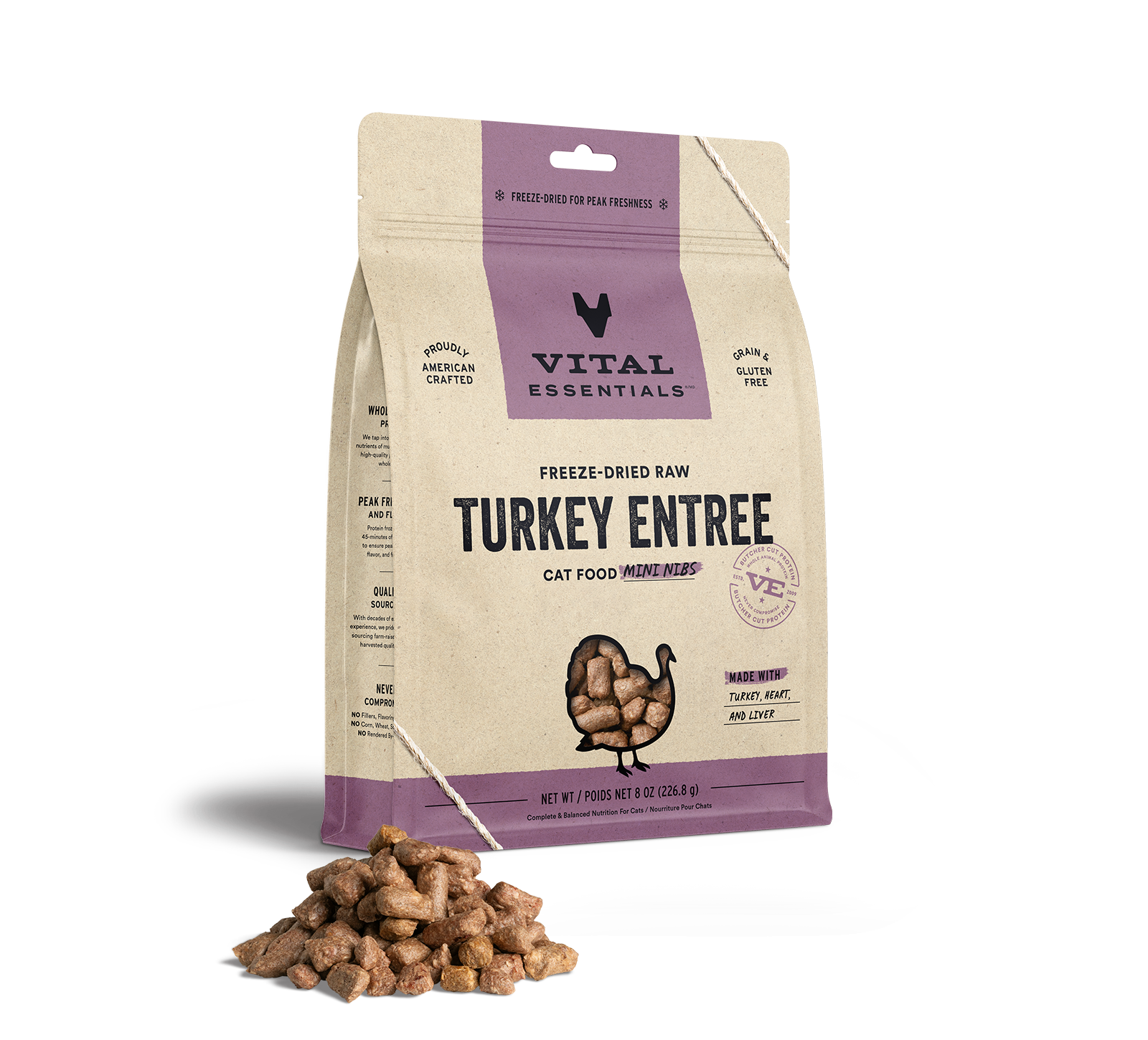 Vital Essentials Cat Freeze-Dried Mini Nibs Turkey Cat Food