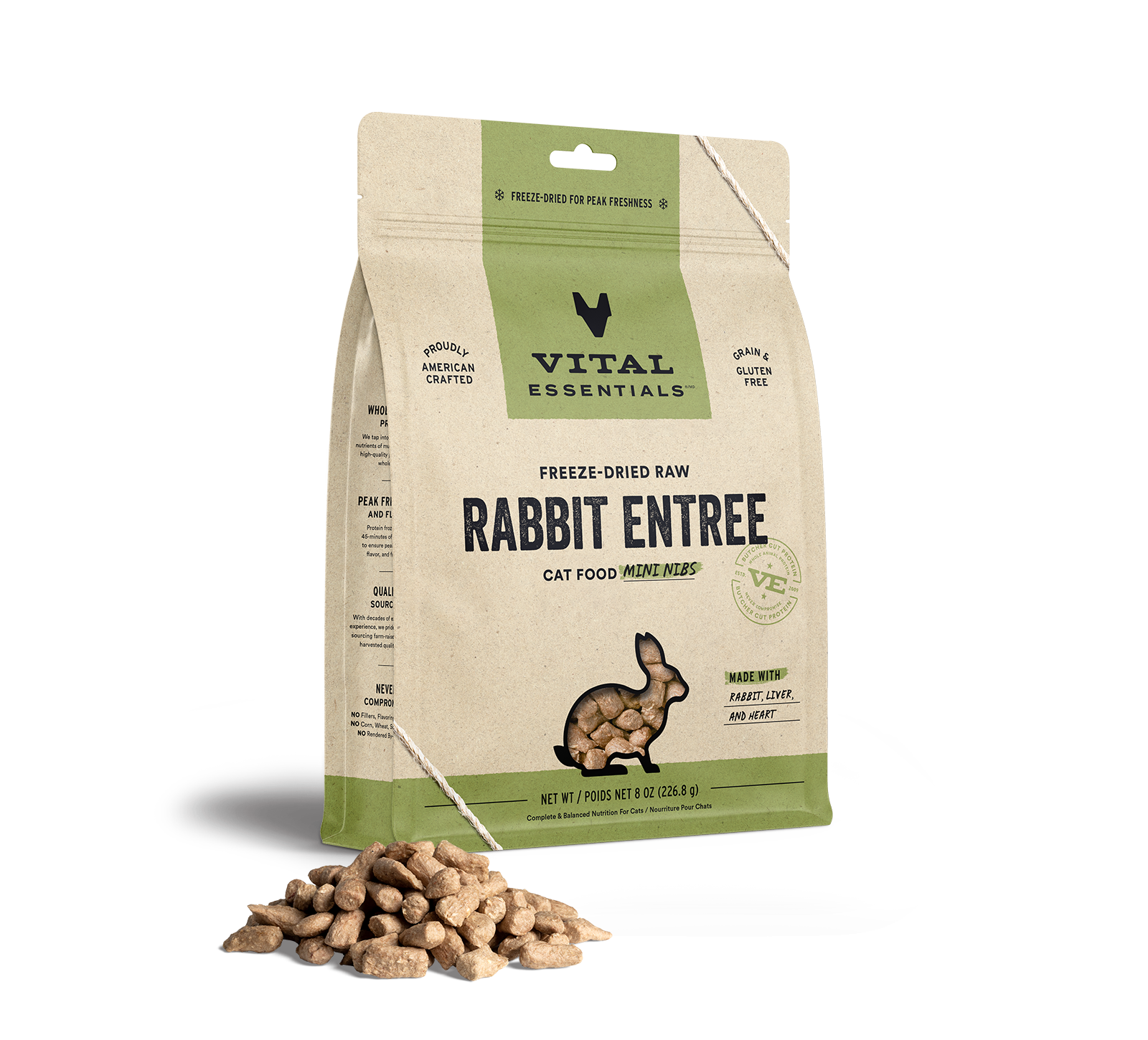 Vital Essentials Cat Freeze-Dried Crunchy Mini Nibs Rabbit Cat Food
