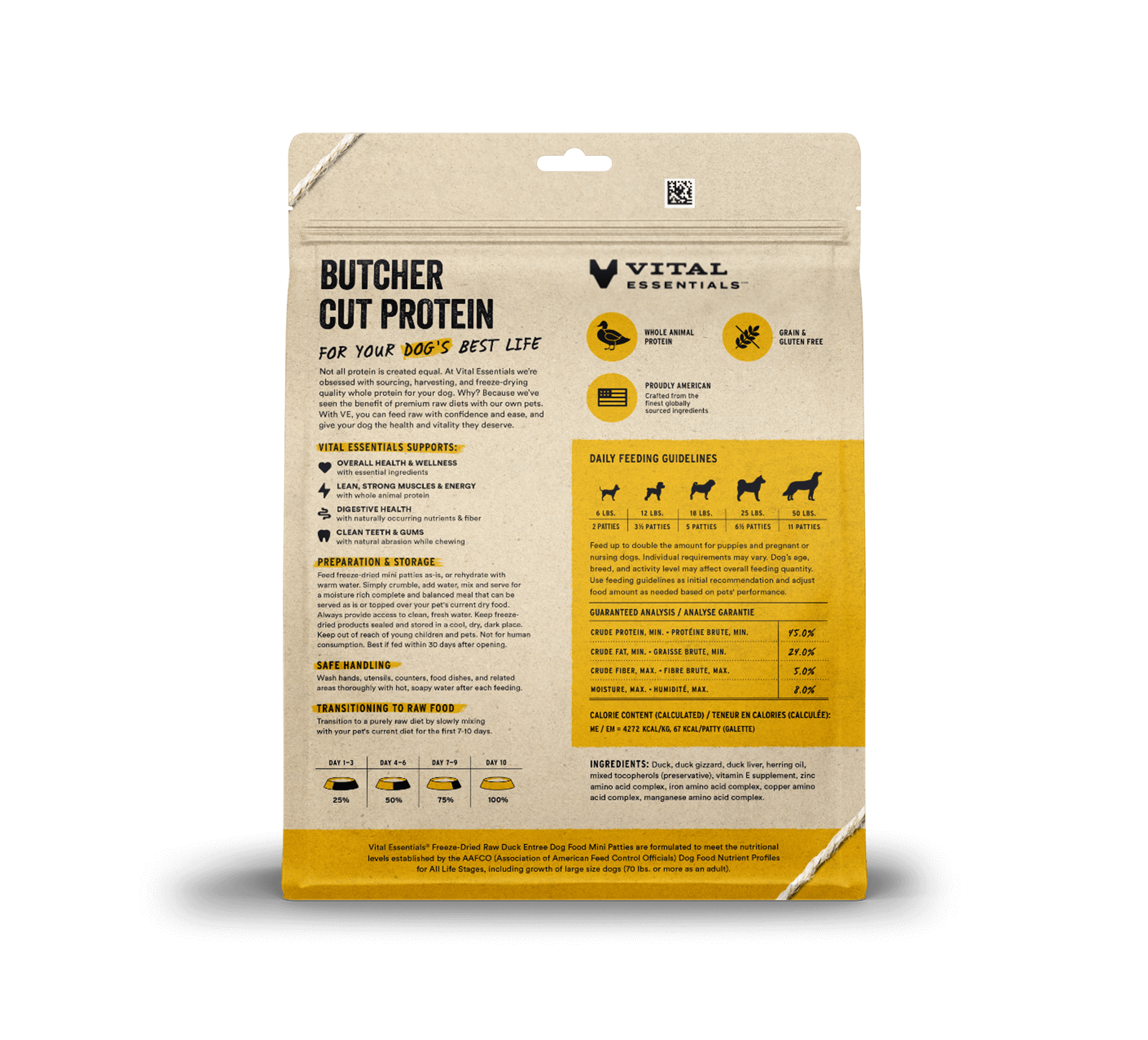 Vital Essentials Raw Freeze-Dried Mini Patties Duck Dog Food