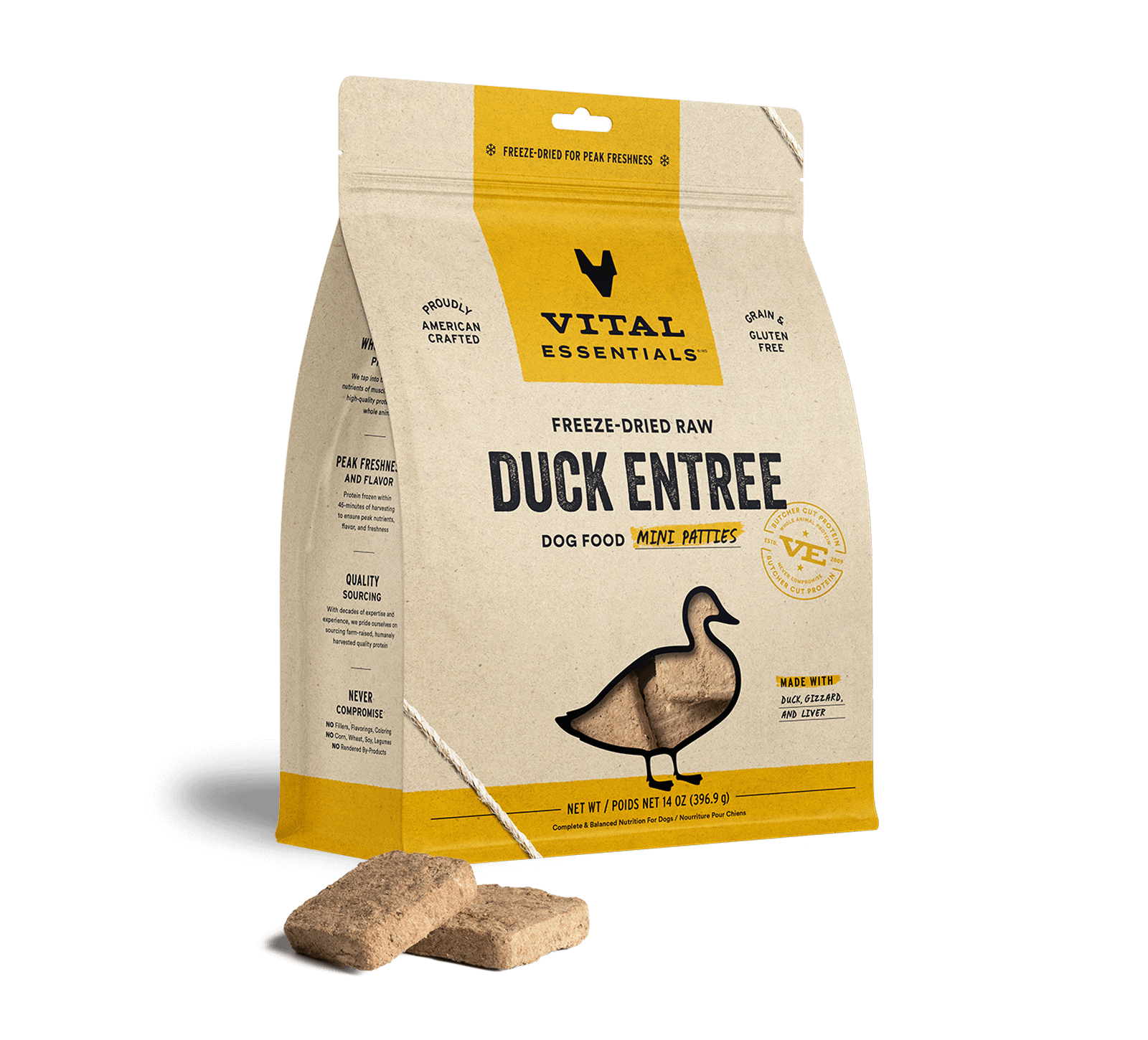Vital Essentials Raw Freeze-Dried Mini Patties Duck Dog Food
