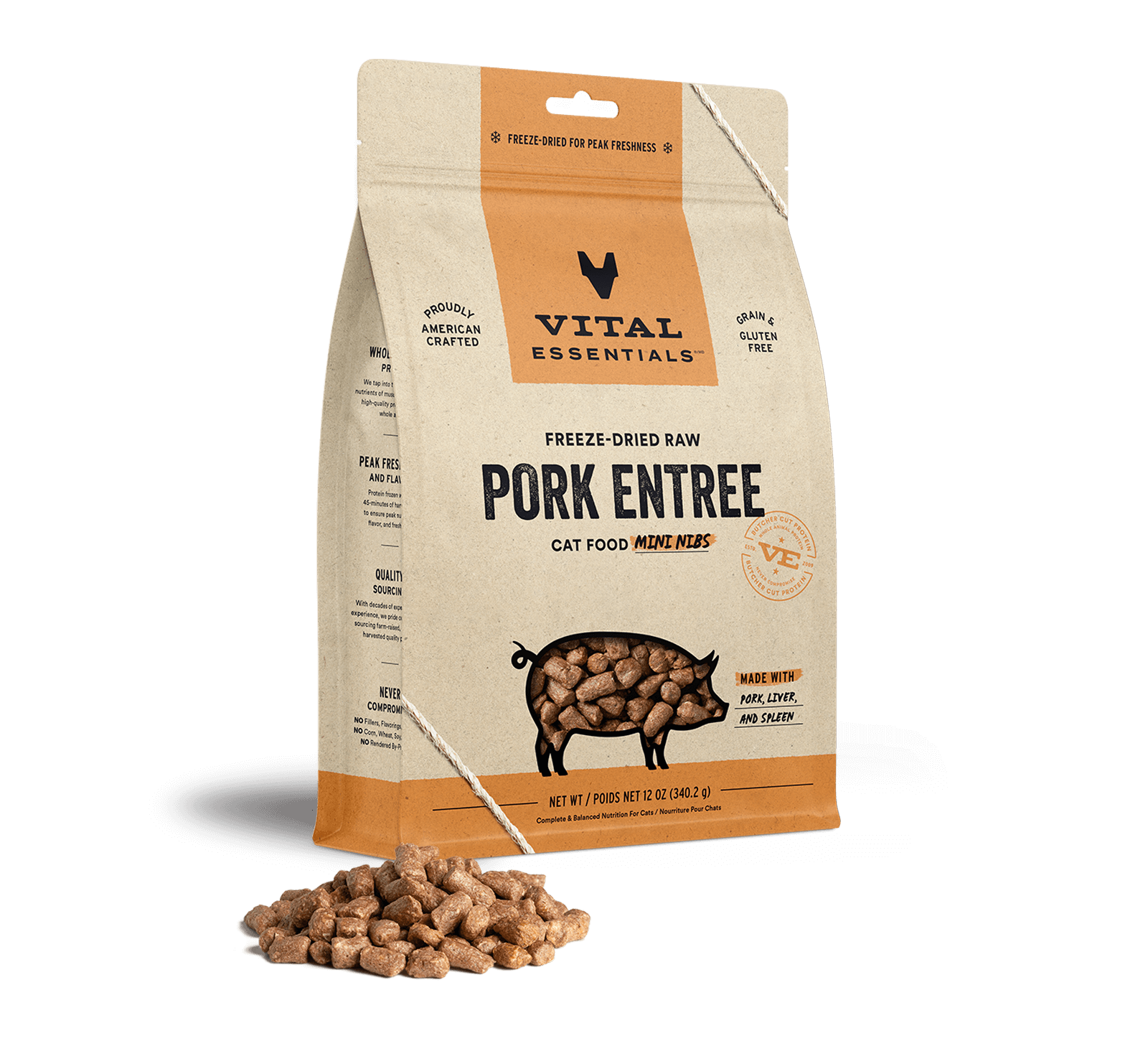 Vital Essentials Cat Freeze-Dried Crunchy Mini Nibs Pork Cat Food
