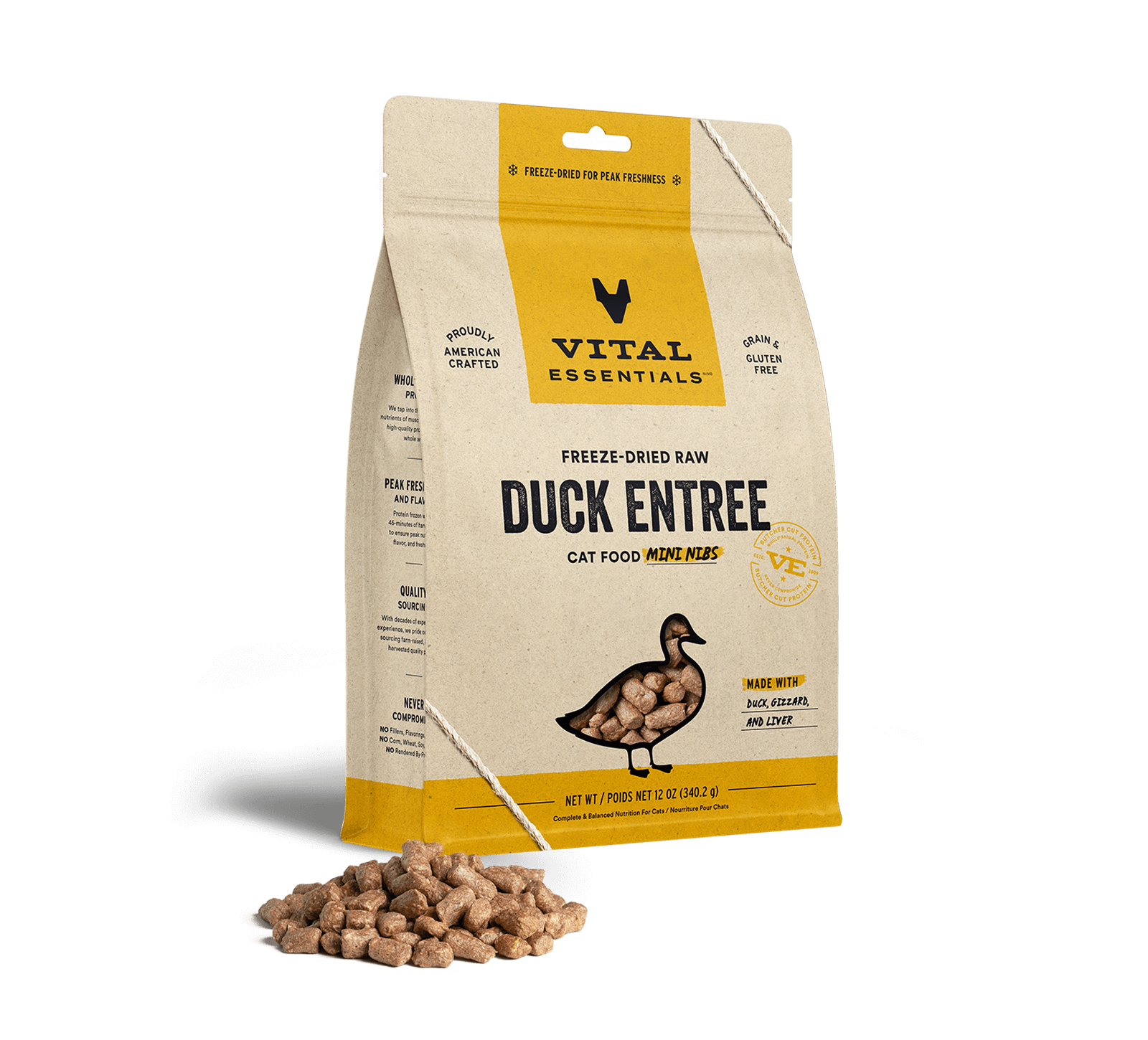 Vital Essentials Cat Freeze-Dried Crunchy Mini Nibs Duck Cat Food