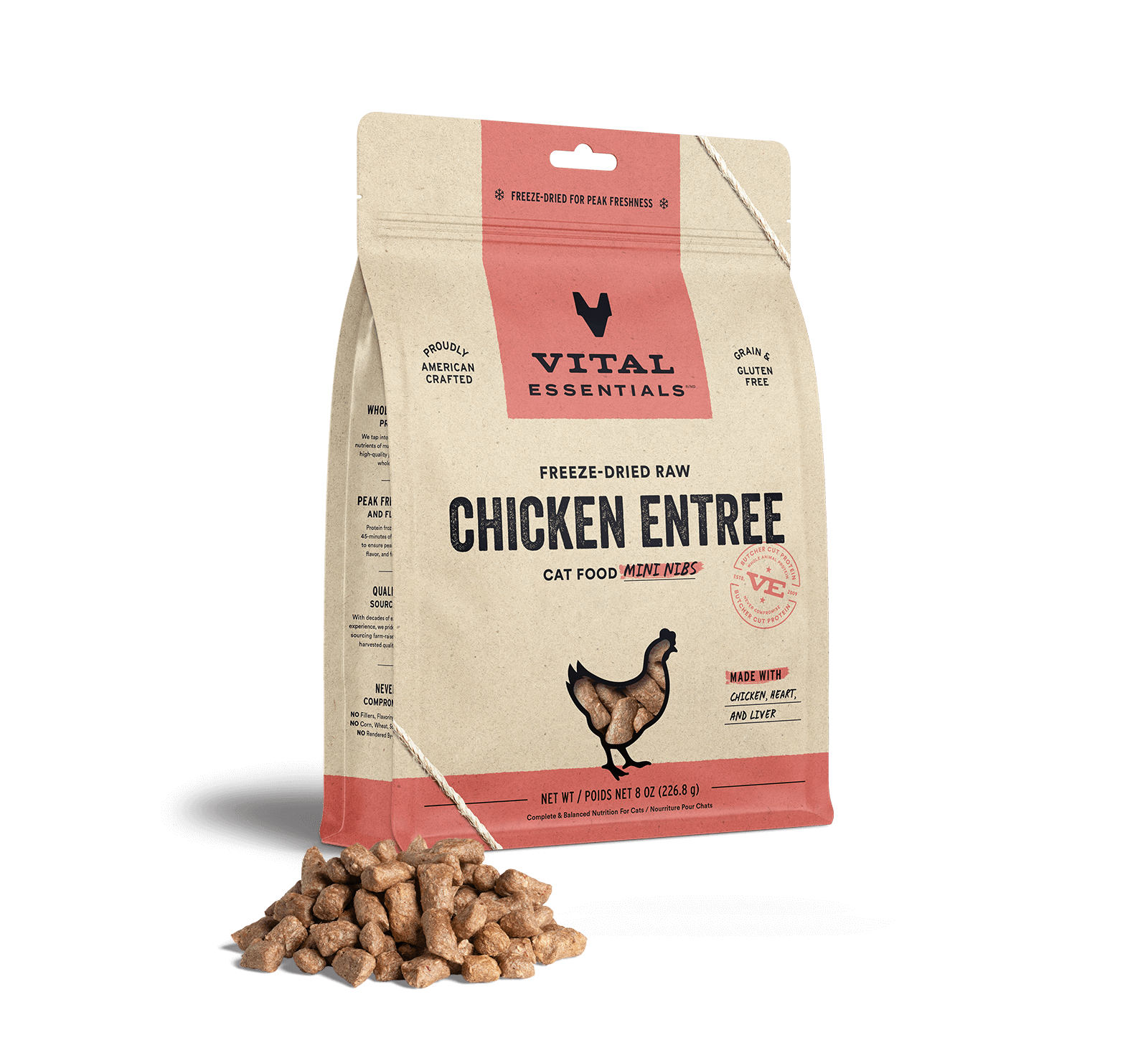 Vital Essentials Cat Freeze-Dried Crunchy Mini Nibs Chicken Cat Food