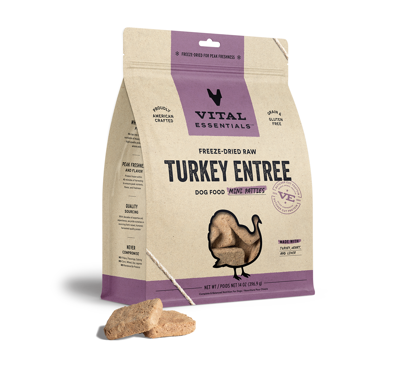 Vital Essentials Raw Freeze-Dried Mini Patties Turkey Dog Food