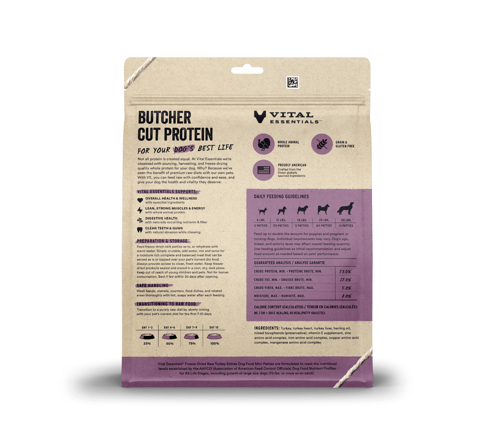 Vital Essentials Raw Freeze-Dried Mini Patties Turkey Dog Food