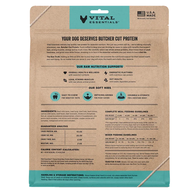 Vital Essentials Raw Freeze-Dried Soft Nibs Beef & Salmon Entree & Mixer for Dogs