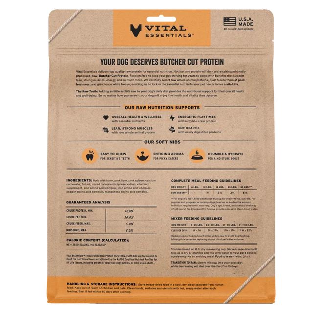 Vital Essentials Raw Freeze-Dried Soft Nibs Pork Entree & Mixer for Dogs