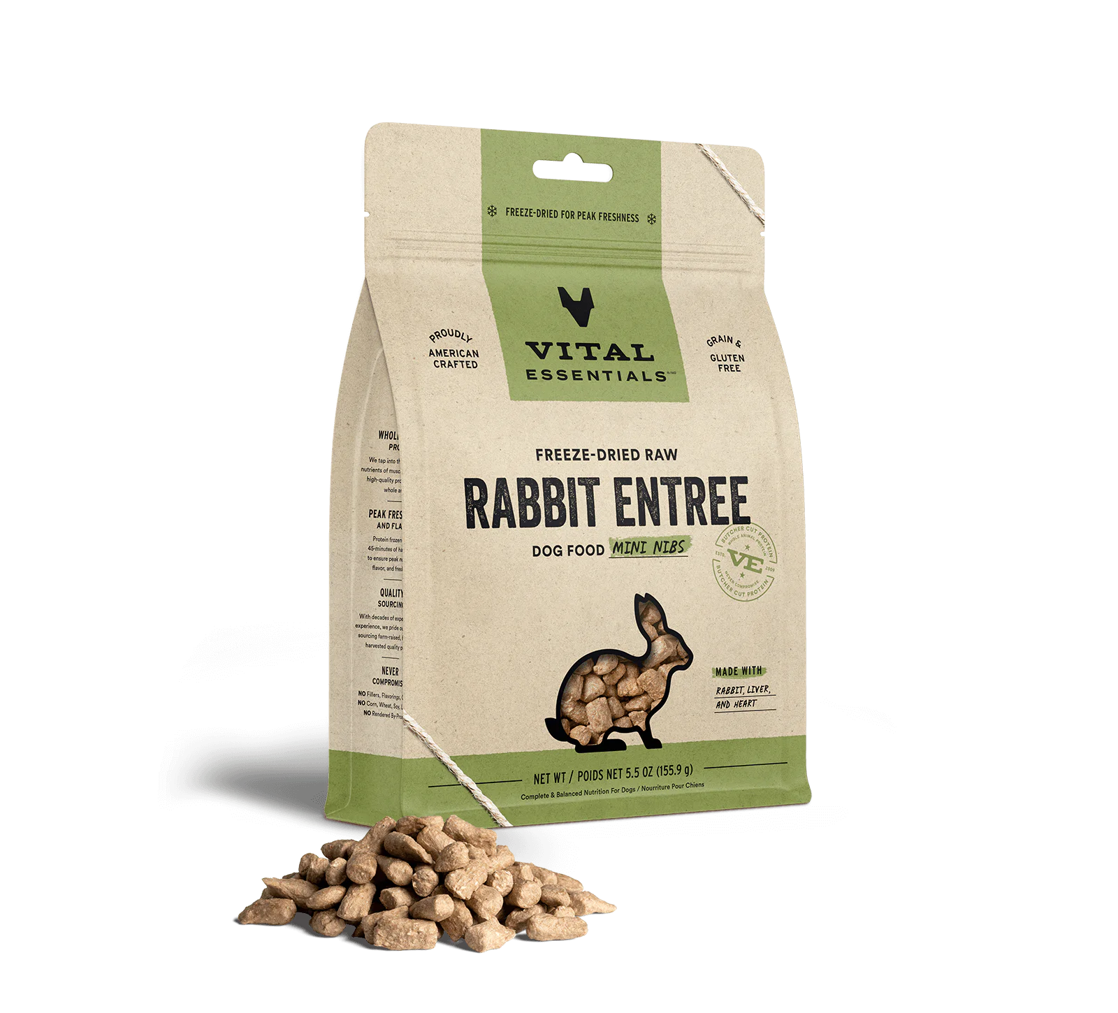 Vital Essentials Raw Freeze-Dried Crunchy Mini Nibs Rabbit Entree for Dogs