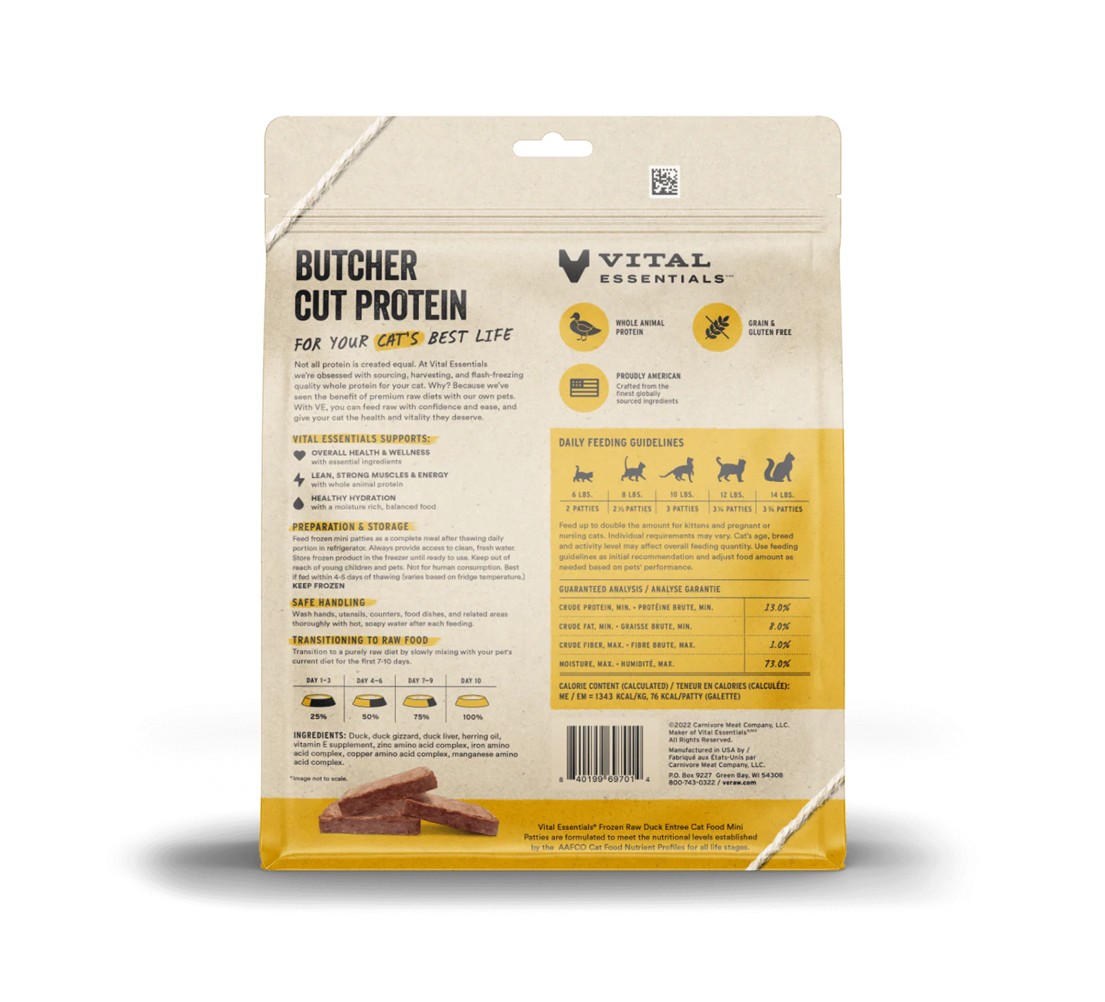Vital Essentials Cat Raw Frozen Mini Patties Duck Cat Food