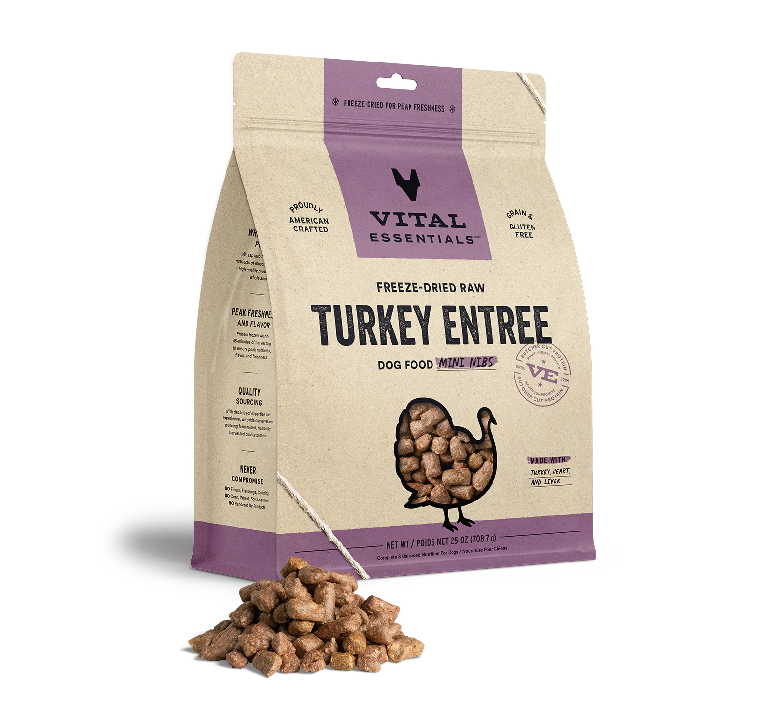 Vital Essentials Raw Freeze-Dried Crunchy Mini Nibs Turkey Entree for Dogs