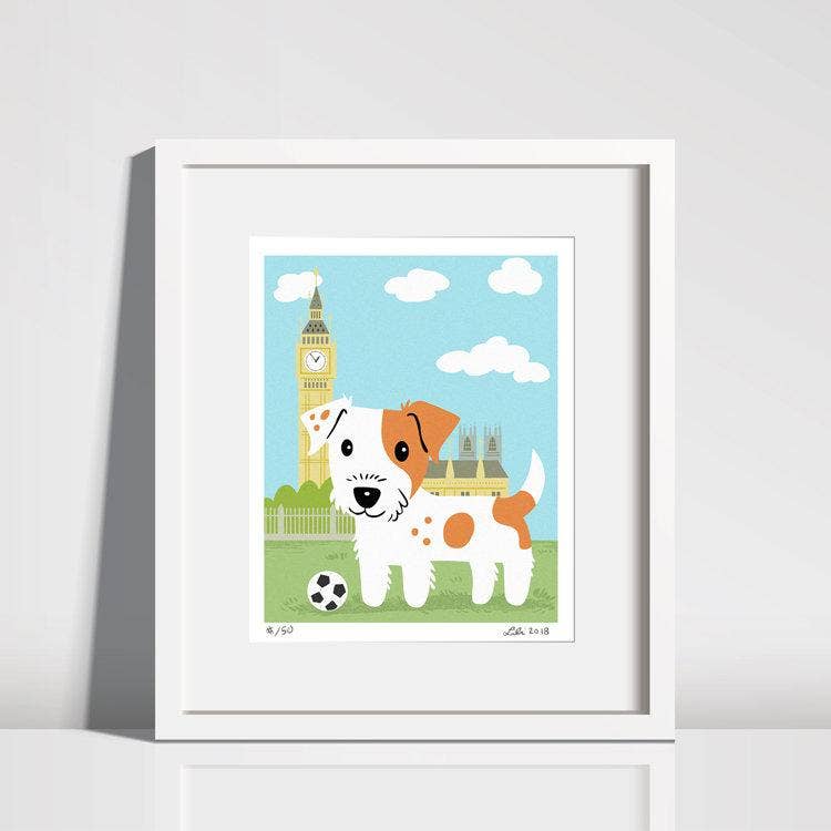 Doggie Drawings Jack Russell Terrier Pup With Big Ben Art Print 8'' x 10'' - Paw Naturals