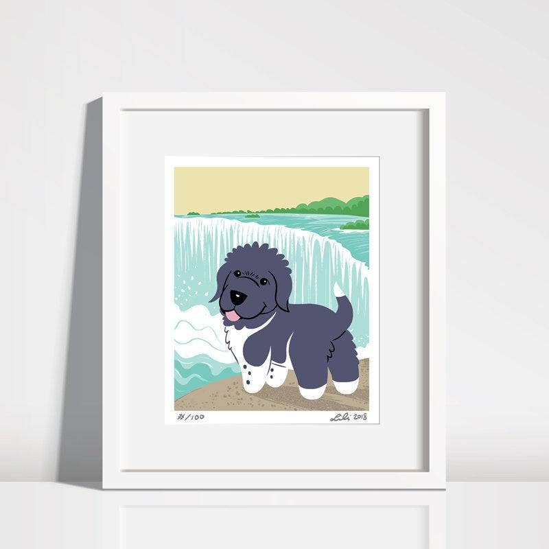 Doggie Drawings Newfoundland Puppy Niagara Falls Art Print 8'' x 10'' - Paw Naturals