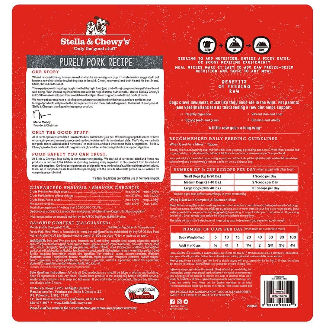 Stella & Chewy's Meal Mixer Purely Pork Raw Freeze-Dried Dog Food - Paw Naturals