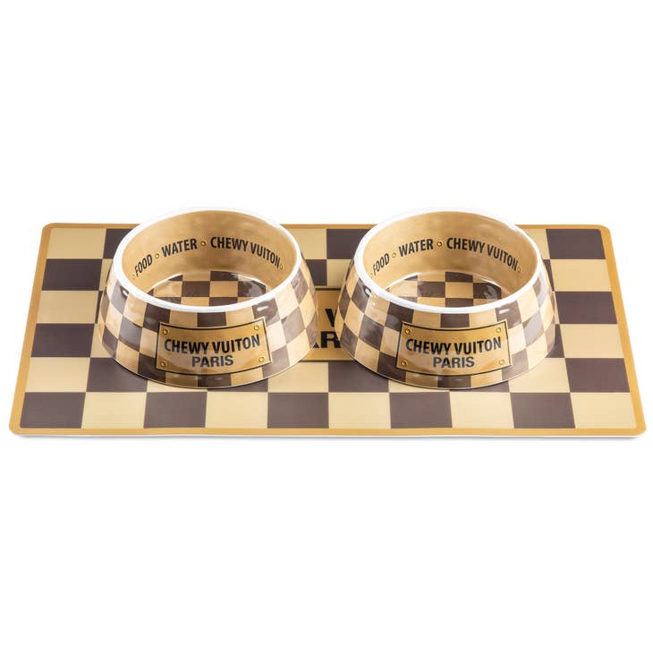 Haute Diggity Dog Checker Chewy Vuiton Bowl & Mat