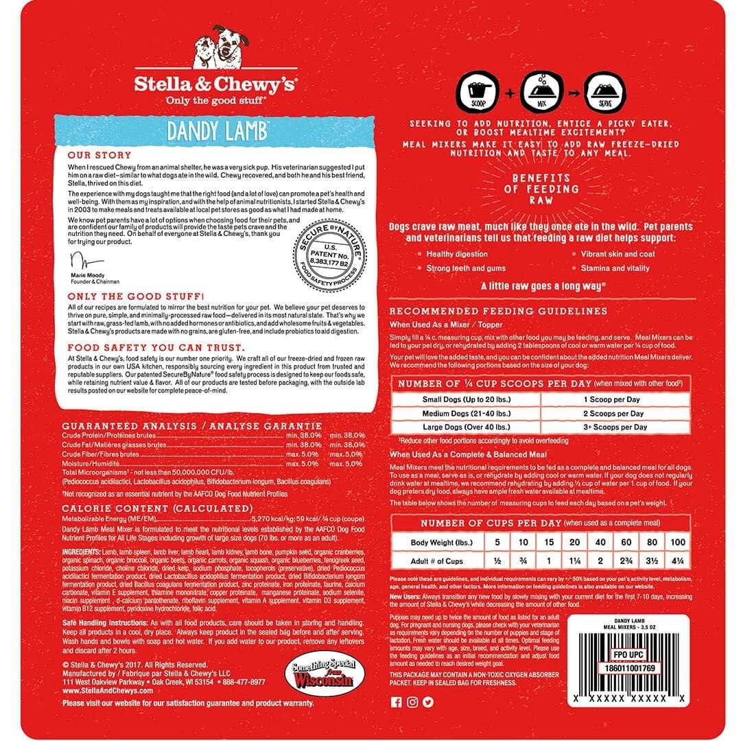 Stella & Chewy's Meal Mixer Dandy Lamb Raw Freeze-Dried Dog Food - Paw Naturals