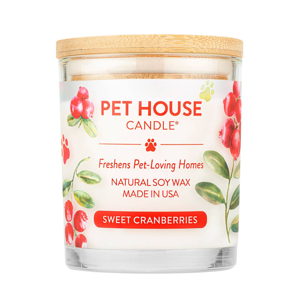 Pet House by One Fur All Holiday Candle Sweet Cranberries 9oz - Paw Naturals