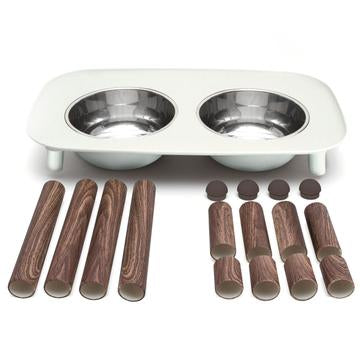 Messy Mutts Limited-Edition Adjustable Elevated Double Feeder With Stainless Bowls & Wood Legs
