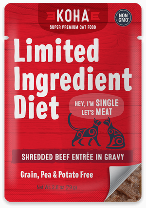 Koha Limited Ingredient Shredded 2.8oz Cat Pouches Beef - Paw Naturals
