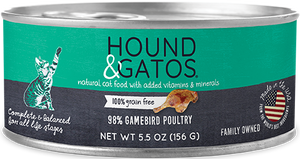 Hound & Gatos Canned Cat Food 5.5oz Gamebird Poultry - Paw Naturals