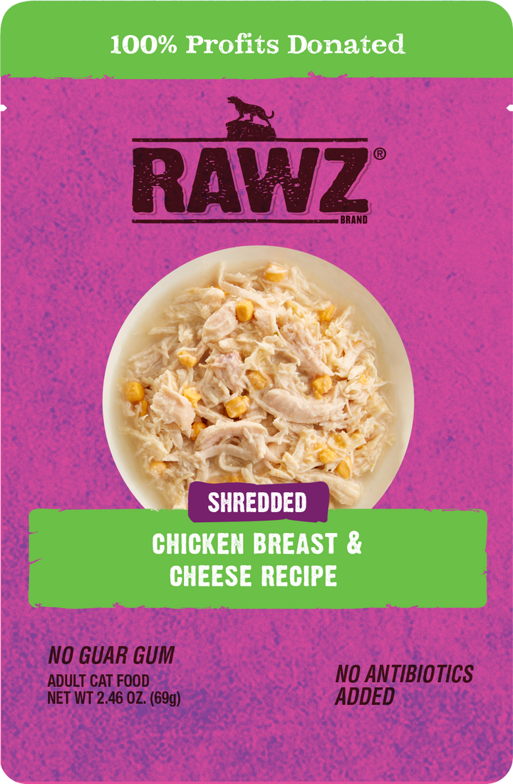Rawz Shredded Cat Food Pouches 2.46oz Chicken & Cheese - Paw Naturals