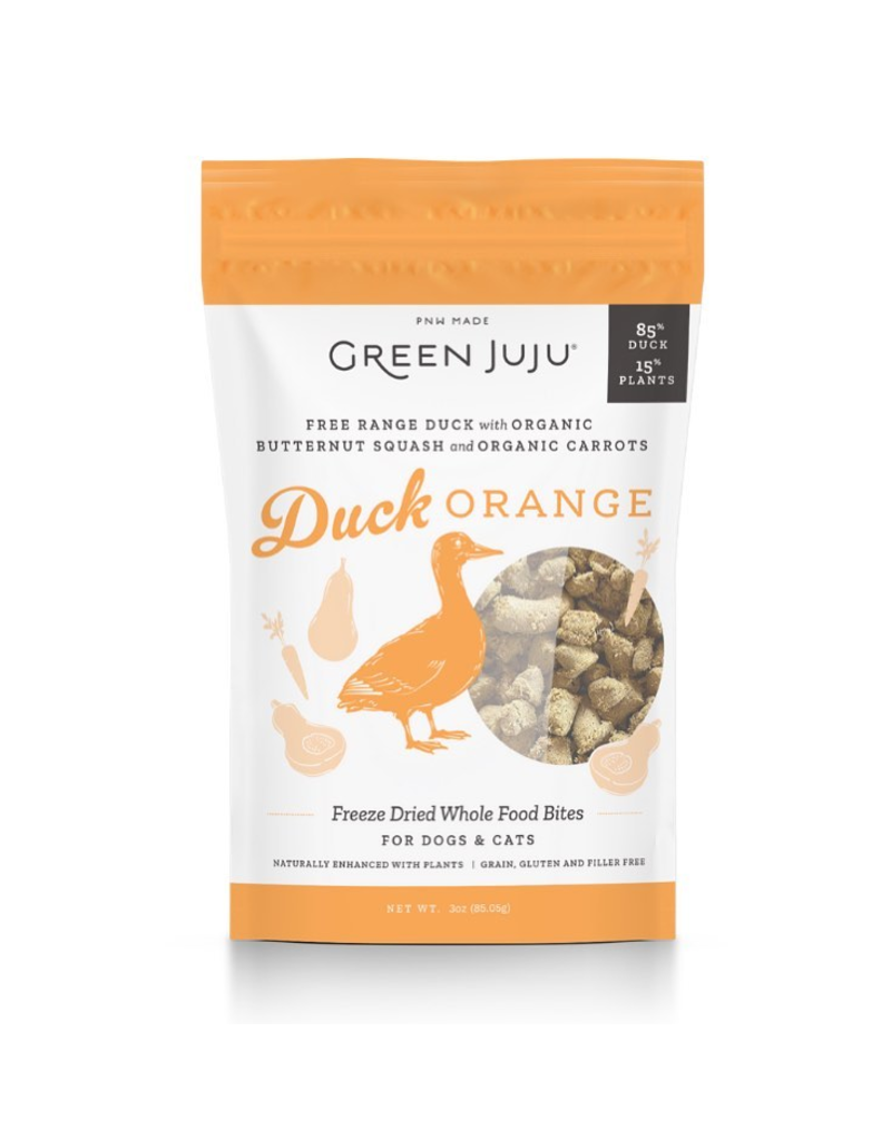 Green Juju Freeze-Dried Whole Food Bites Duck Orange for Dogs & Cats 3oz - Paw Naturals