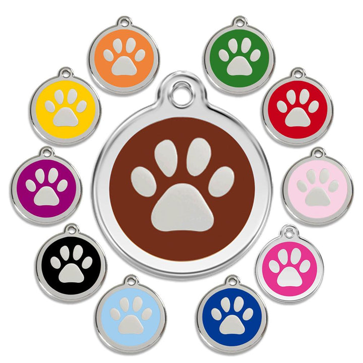 Red Dingo Enamel Pet ID Tag - 1PP - Paw Print Brown / Large - Paw Naturals