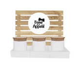 White Dog Treat Jar Bar w/ Bamboo Canisters