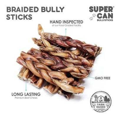 SuperCan Braided Bully Stick 6" Dog Treat