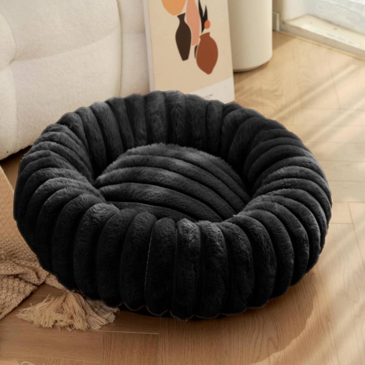 PAWPAW Faux Fur Round Pet Bed