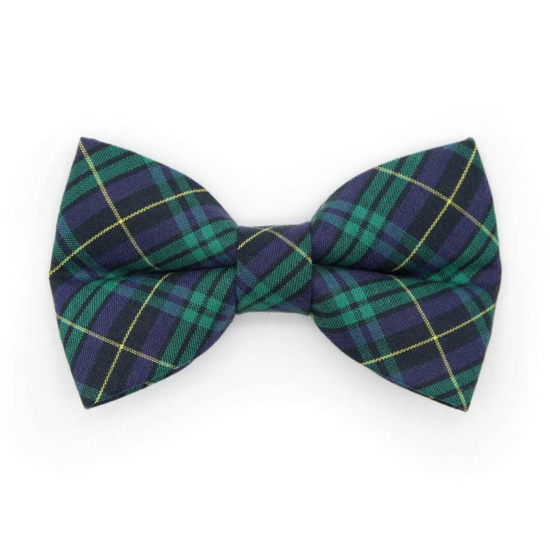 Made By Cleo - "Hunter" - Green/Blue Plaid Bow Tie for Cats + Small Dogs