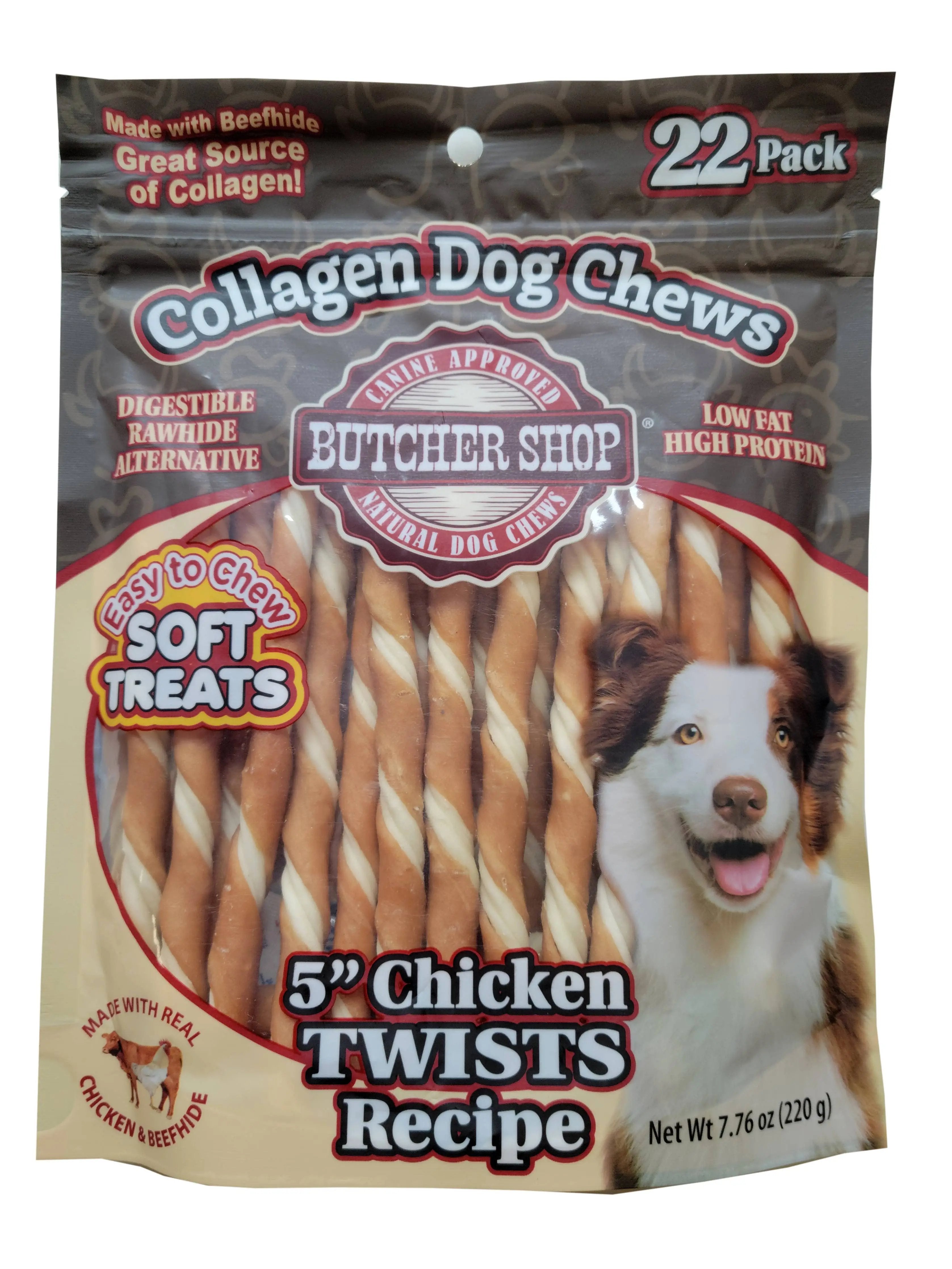 Lovin Tenders Butcher Shop Collagen Dog Chews 5" Chicken Twists 22-Pk