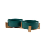 PAWPAW Raised Ceramic Pet Bowl Set with Wooden Stand