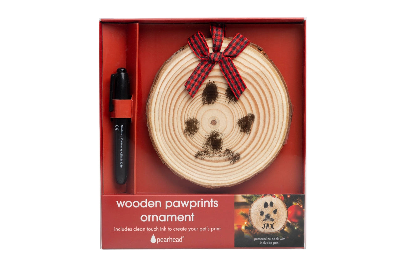 Pearhead Pet Holiday Wooden Pawprints Hanging Keepsake