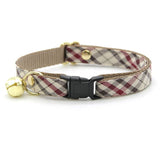 Made By Cleo - "Newberry" - Beige Tan Plaid Cat Collar