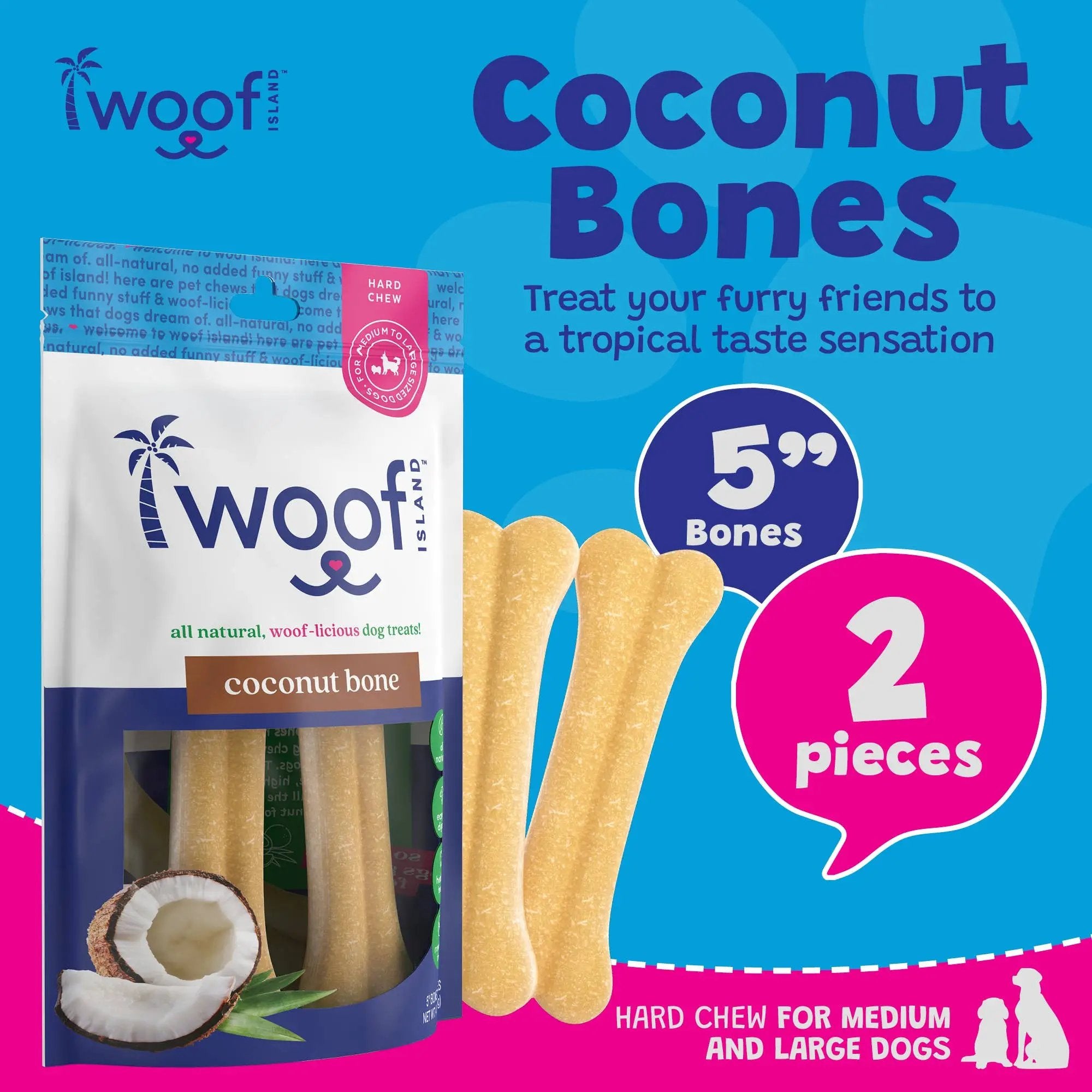 Woof Island - Coconut Dog Bones Premium Treats 2 Pack