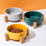 PAWPAW Raised Ceramic Pet Bowl Set with Wooden Stand