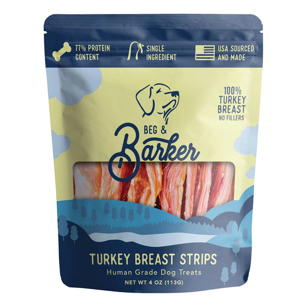 Beg & Barker Premium Dog Treats - 4 oz. Turkey Breast Jerky Treats for Dogs