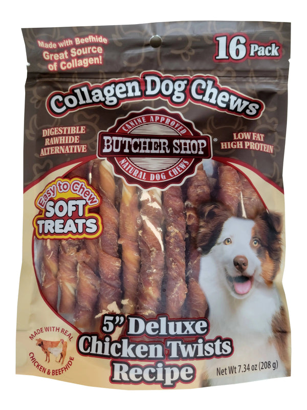 Lovin Tenders Butcher Shop Collagen Dog Chews 5" Deluxe Chicken Twists 16-Pk