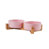 PAWPAW Raised Ceramic Pet Bowl Set with Wooden Stand