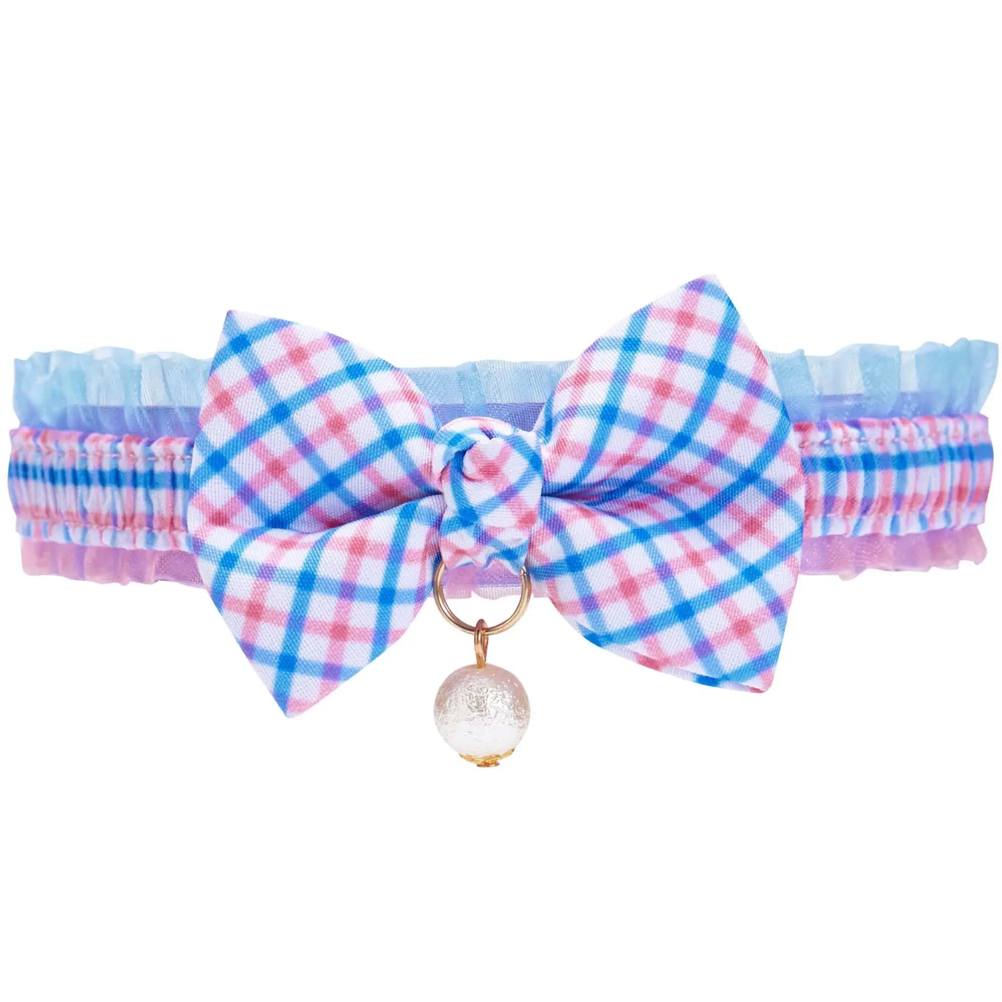 Blueberry Pet - 4 Colors, Plaid Bowtie Cat Collar with Pearl