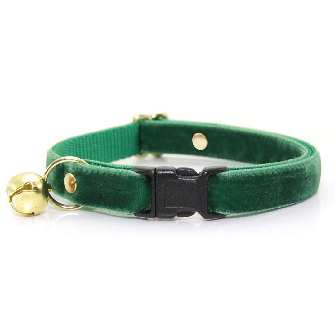 Made By Cleo - "Velvet - Hunter Green" - Dark Green Velvet Cat Collar
