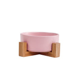 PAWPAW Raised Ceramic Pet Bowl Set with Wooden Stand