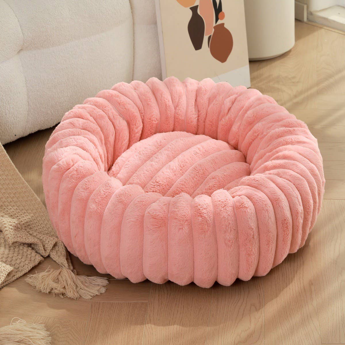 PAWPAW Faux Fur Round Pet Bed